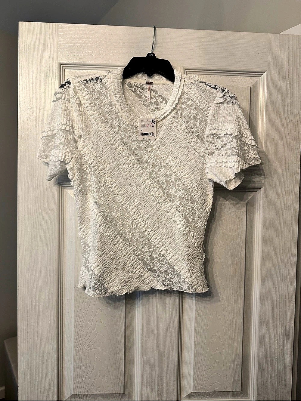 Free People Diagonal Floral Lace Top White Medium NWT